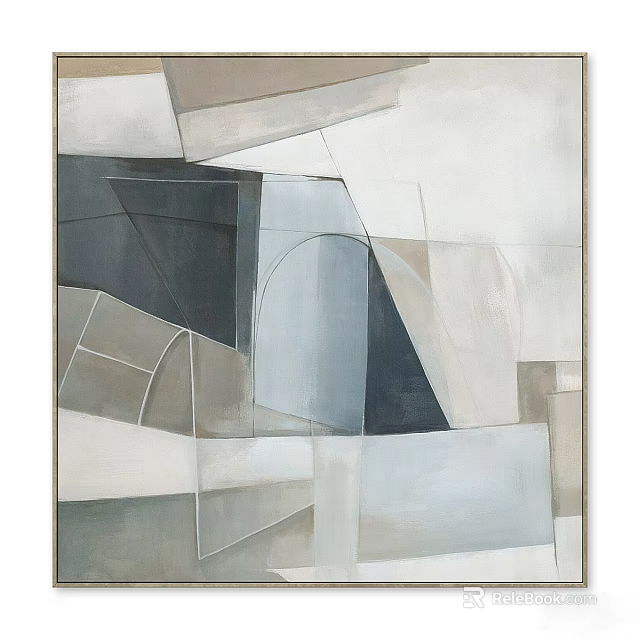 Abstract Minimalist Painting With Geometric Shapes And Soft Neutral Colors 3d model 