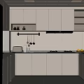 Modern Kitchen Interior With White Cabinets Gray Countertop Under Cabinet Lighting And Appliances