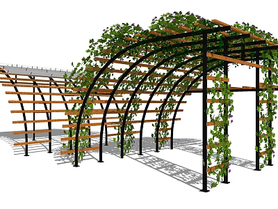 Outdoor Pergola With Wooden Arched Frame And Lush Climbing Vines 3d model