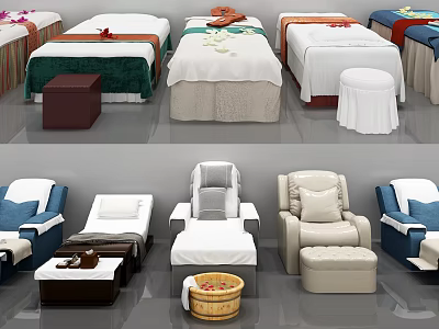 Various Styles Comfortable Massage Bed With Matching Stools Soft Mattresses And Covers 3d model