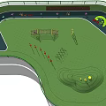 Colorful Children Playground Design With Slide Swing Track And Green Lawn