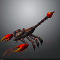 Fantasy Scorpion Creature With Flaming Red Claws And Tail For Game Character Design