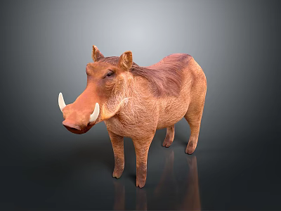 Realistic Warthog 3D Model With Brown Fur And Curved Tusks In Standing Pose 3d model