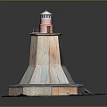 Lighthouse Brick Tower Structure With Red White Light Room And Grass Base