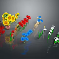 Various Colorful Flowers With Different Types Green Leaves And Stems Arranged
