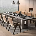 Elegant Modern Dining Table Interior With Rattan Chairs And Pendant Lights 3d model