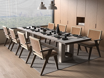 Qui Ji Restaurant Tableware Dining Table and Chair Combination Restaurant Card Seat 3d model