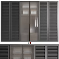 Modern Wardrobe Interior With Louvered Panels And Glass Sliding Doors Design