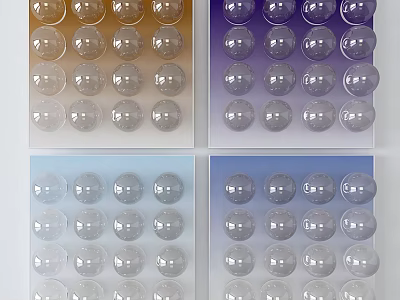 Modern Wall Decor With Gradient Colored Round Glass Balls In Grid Panels 3d model