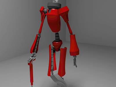Red Electric Toy Robot Figure with Articulated Arms and Mechanical Design 3d model