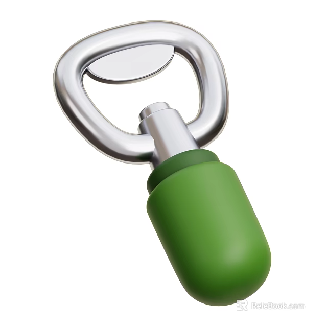 Industrial Equipment Bottle Opener With Silver Metal Body And Green Handle Design 3d model 