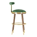 Green Velvet Upholstered Bar Stool With Gold Metal Accents And Wooden Legs Modern Luxury Design