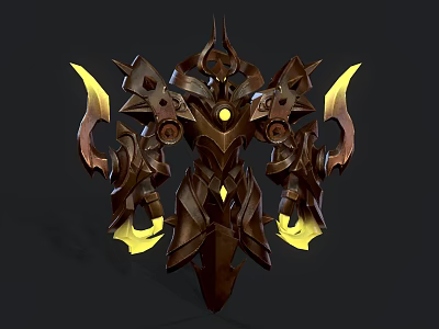 Mechanical Style Game and Movie Character With Dark Metallic Armor And Yellow Glowing Elements 3d model