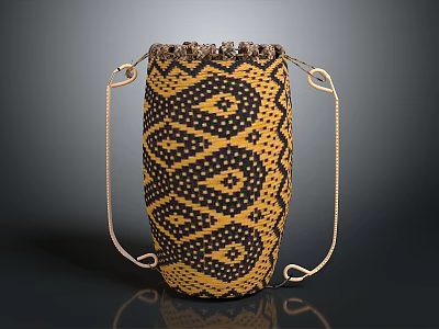 Woven Yellow Black Geometric Pattern Box Bag With Gold Chain Strap 3d model