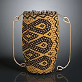 Woven Yellow Black Geometric Pattern Box Bag With Gold Chain Strap