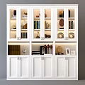 Elegant Modern Bookcase With Glass Doors Wooden Cabinets Books Decorations And Built-in Lighting