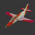 Red and Silver Model Airplane with Flame Patterns on Black Background 3d model