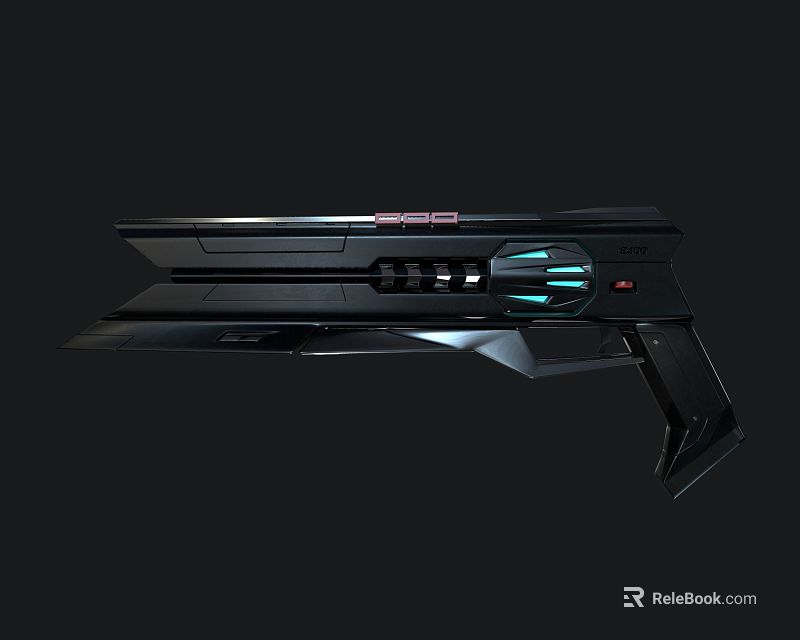 Futuristic Sci Fi Gun Design with Black Body Blue Glowing Lights and Red Accents 3d model 