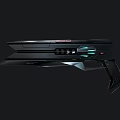 Futuristic Sci Fi Gun Design with Black Body Blue Glowing Lights and Red Accents