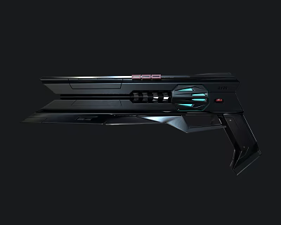 Futuristic Sci Fi Gun Design with Black Body Blue Glowing Lights and Red Accents 3d model
