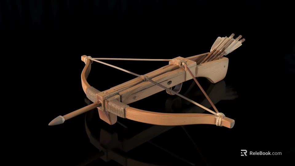 Ancient Wooden Crossbow with Arrows and Traditional Weapon Design Elements 3d model 