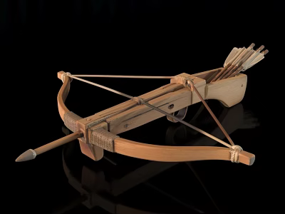 Ancient Wooden Crossbow with Arrows and Traditional Weapon Design Elements 3d model