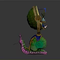 Snail Shaped Building Component With Golden Frame Blue Roof And Green Pink Spiral Base
