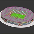Oval Stadium Architectural Model With Red Seats Green Field And Gray Roof