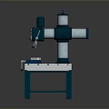 Industrial Drill Press With Metal Worktable Blue Base And Motorized Structure For Workshop Use