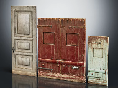Vintage Wooden Hinged Doors In Different Colors With Old Style Design 3d model