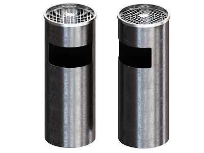 Public Facility Stainless Steel Cylindrical Trash Bins With Grid Top For Public Areas 3d model