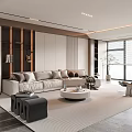 Modern Living Room Interior Design With Beige Sofa Round Coffee Table And Large Windows 3d model