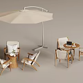 Outdoor Chairs With Wooden Frame Light Colored Cushions And Umbrella Small Round Table
