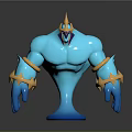 3D Game Movie Character Blue Muscular Figure With Golden Spiked Head And Arm Guards
