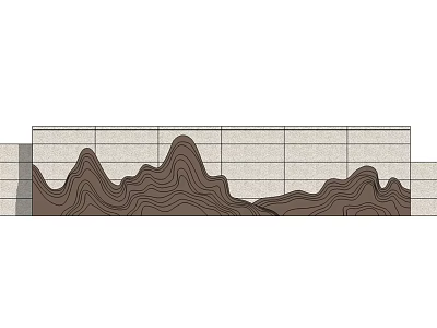 Scenic Feature Wall Design With Mountain Pattern And Grid Panel Background 3d model