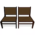 Two Dark Brown Wooden Frame Leisure Chairs With Panel Back Design 3d model