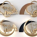 Fan Shaped Wall Decor With Gold Brown Black Animal Tree Modern Hanging Design