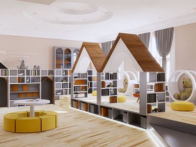 Modern Kindergarten Children's Book Bar Reading Area Children's Indoor Activity Space Kindergarten Library Nursery Training Center model