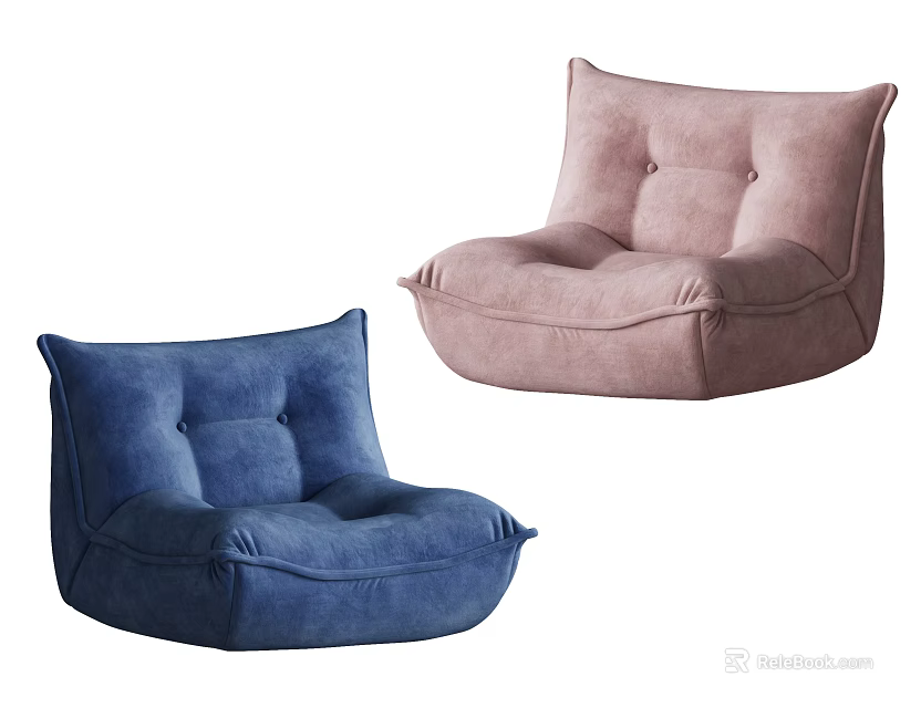 Soft Comfortable Single Sofa in Blue and Pink with Padded Seats 3d model 