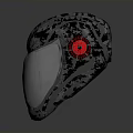 Futuristic Weapon Helmet Featuring Black Textured Surface And Red Decorative Accents