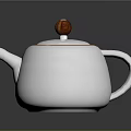 White Modern Teapot Design With Wooden Knob And Brown Rim Lid