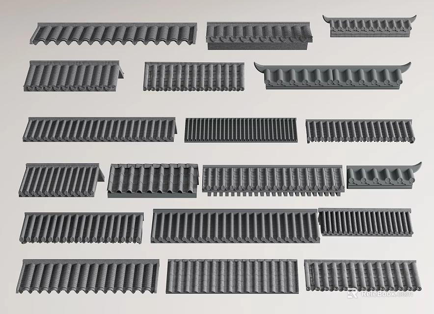 Assorted Gray Construction Components Arranged With Different Architectural Shapes And Designs 3d model 