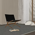Modern Black Leather Leisure Chair With Wooden Legs And Open Book Near Window Blinds