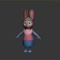 Cute Cartoon Rabbit 3D Model With Big Ears Pink Top And Blue Shorts