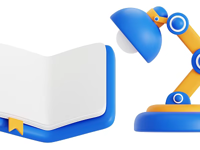 Smart Machine Featuring Open Book and Colorful Table Lamp for Study 3d model