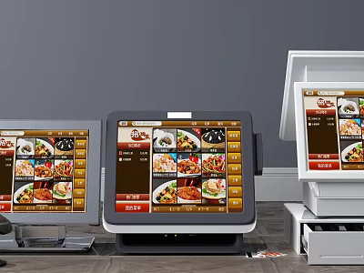 Commercial Restaurant Ordering Equipment With Touch Screen Displays And Menu 3d model
