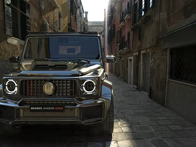 Luxury Mercedes Maybach G650 Landaulet On Historic Commercial Street With Cobblestone Road And Ancient Buildings 3d model