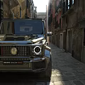 Luxury Mercedes Maybach G650 Landaulet On Historic Commercial Street With Cobblestone Road And Ancient Buildings