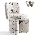 Modern Accent Chair with Abstract Black White Pattern Linen Fabric and Curved Legs Padded Seat