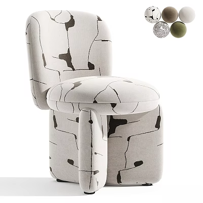 Modern Accent Chair with Abstract Black White Pattern Linen Fabric and Curved Legs Padded Seat 3d model